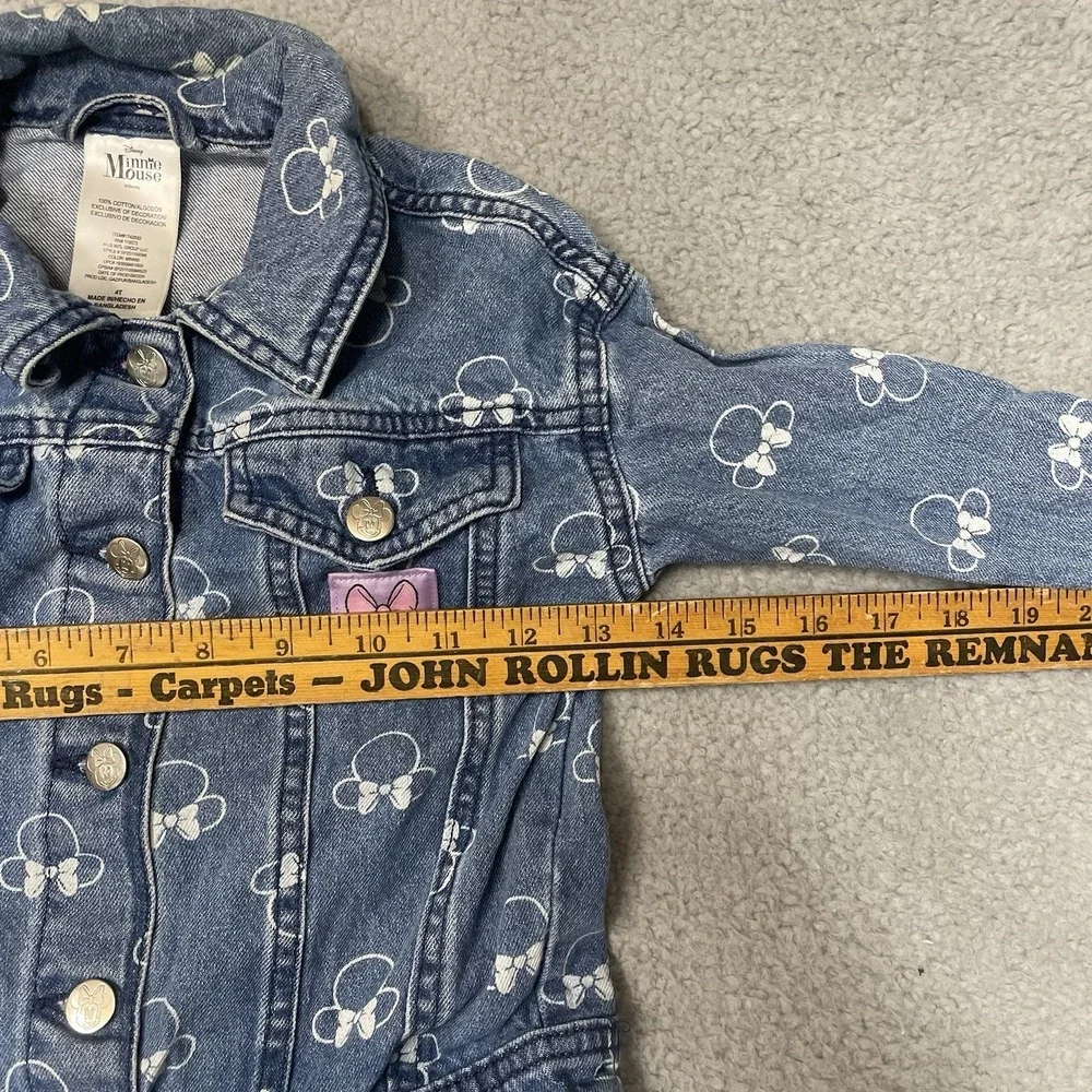 Disney Minnie Mouse Denim Jacket Blue All Over Print Bow Buttons Girls Size 4T
